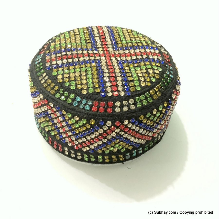 Multi Color Round Full Sindhi Nagina /  Zircon Cap or Topi MKC-565